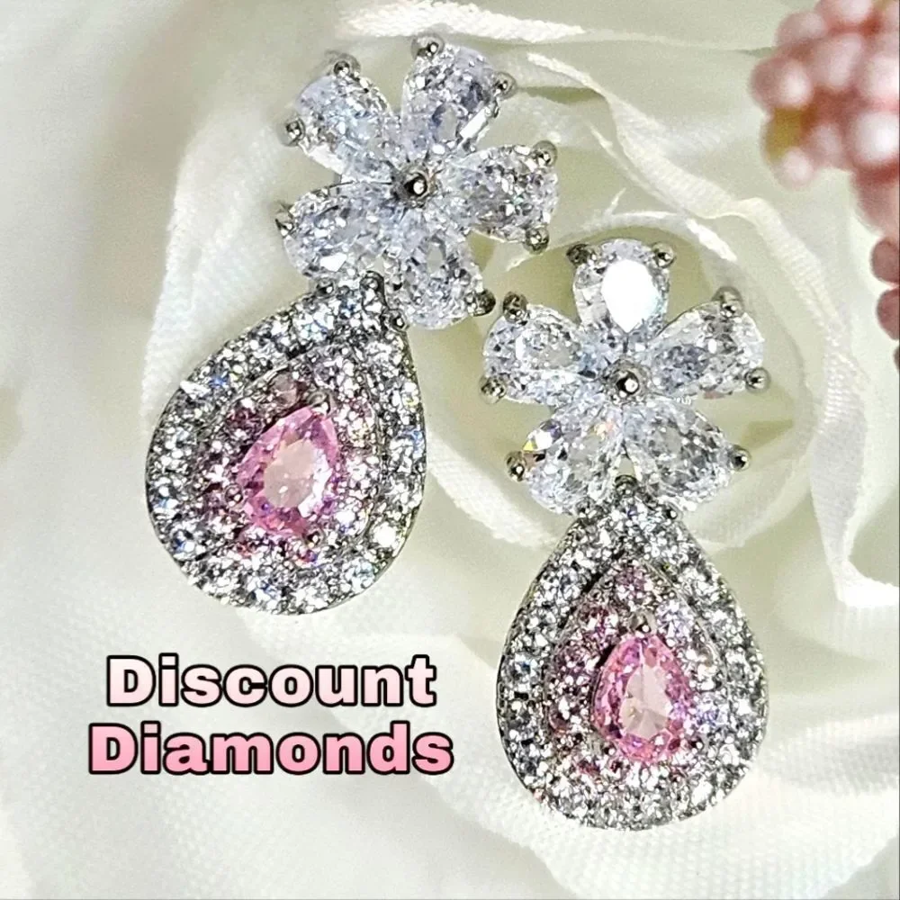Pink Pear Cut & White Topaz Earrings 925 Sterling Silver